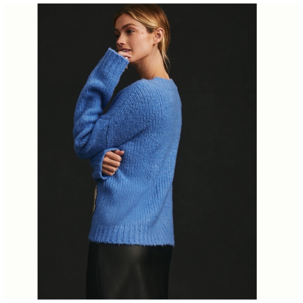 NWT Anthropologie Maeve Bunny Slope Cardigan front buttons Sweater in Blue, L - Picture 6 of 13